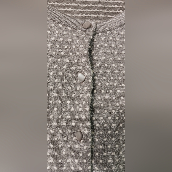 Ann Taylor Silver Metallic Honeycomb Knit Cardigan Long Sleeve Sweater Size S - Picture 3 of 10